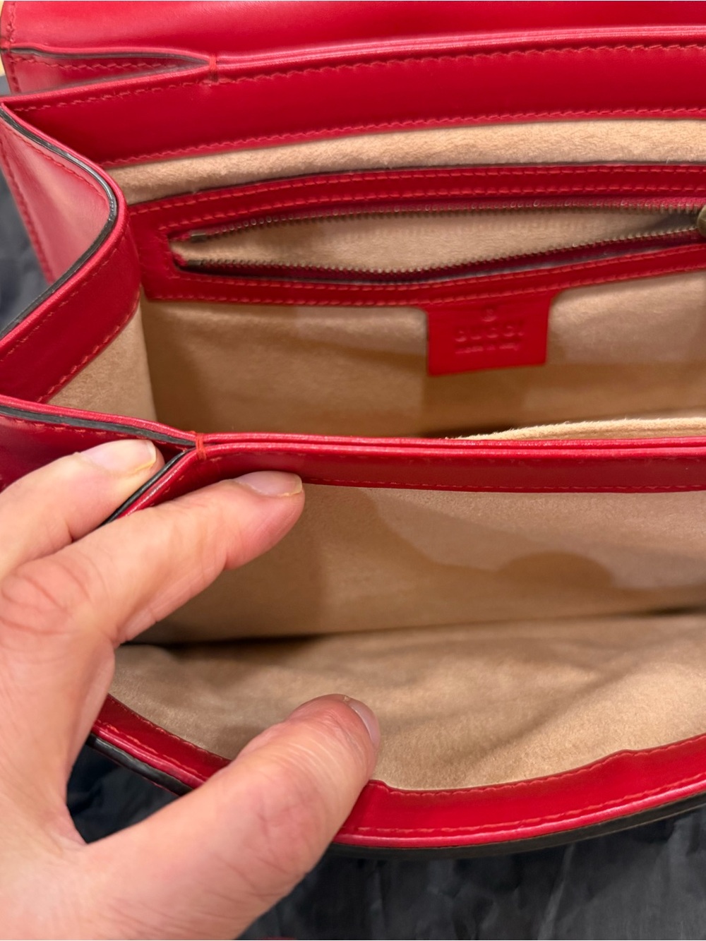 Gucci Tricolor Leather Top Handle Bag with Bee Accent - Pink, White, Red, Navy - Picture 7 of 14